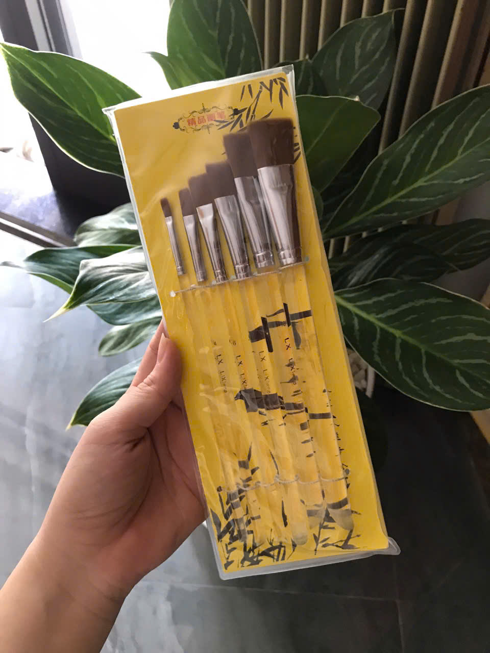 Bộ cọ vẽ tranh đầu vuông 6 cây Cán trong lông mềm, lên màu đều