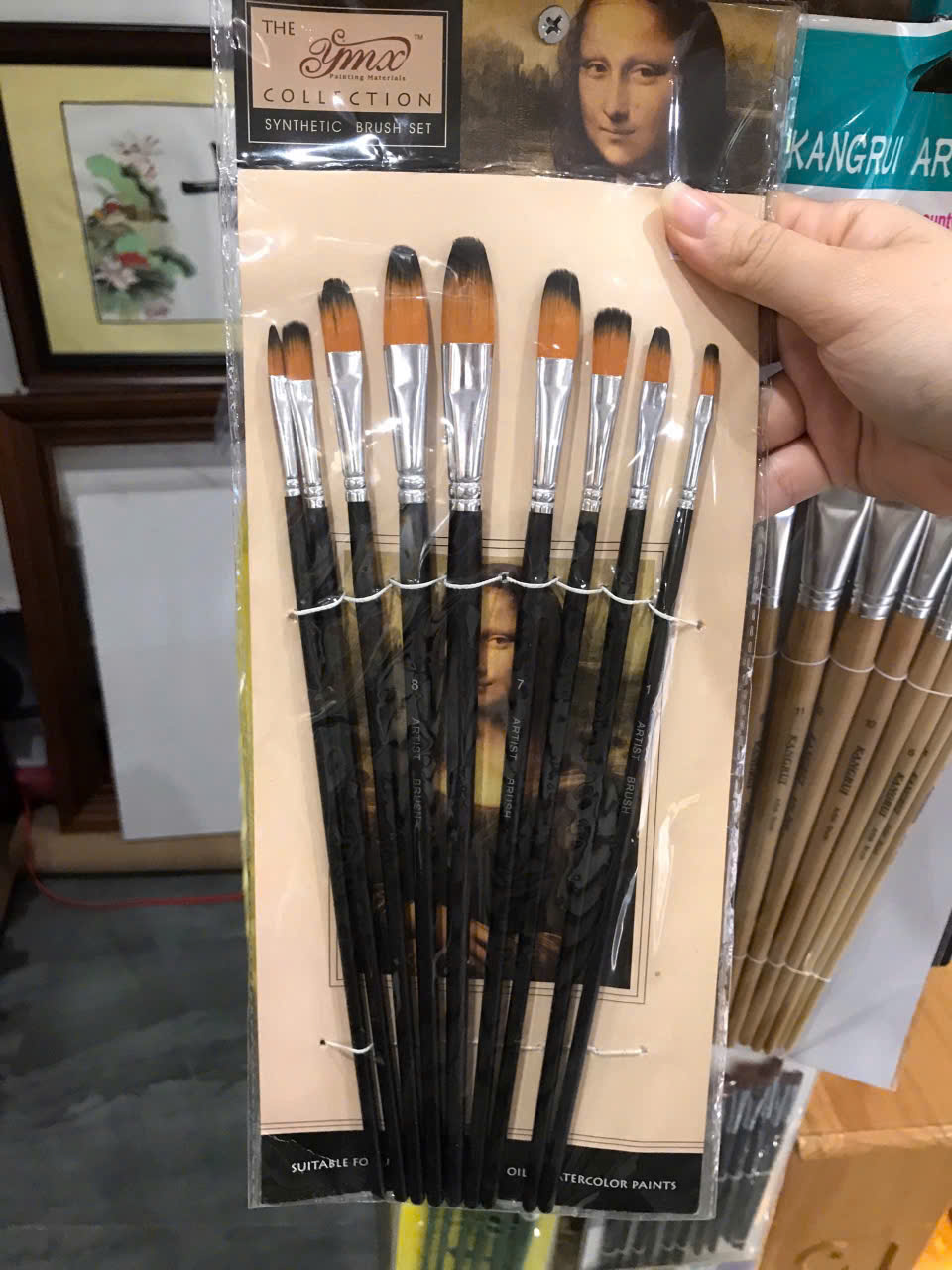 Bộ 9 cọ đầu oval, Cọ filbert lông mềm Monalisa cao cấp