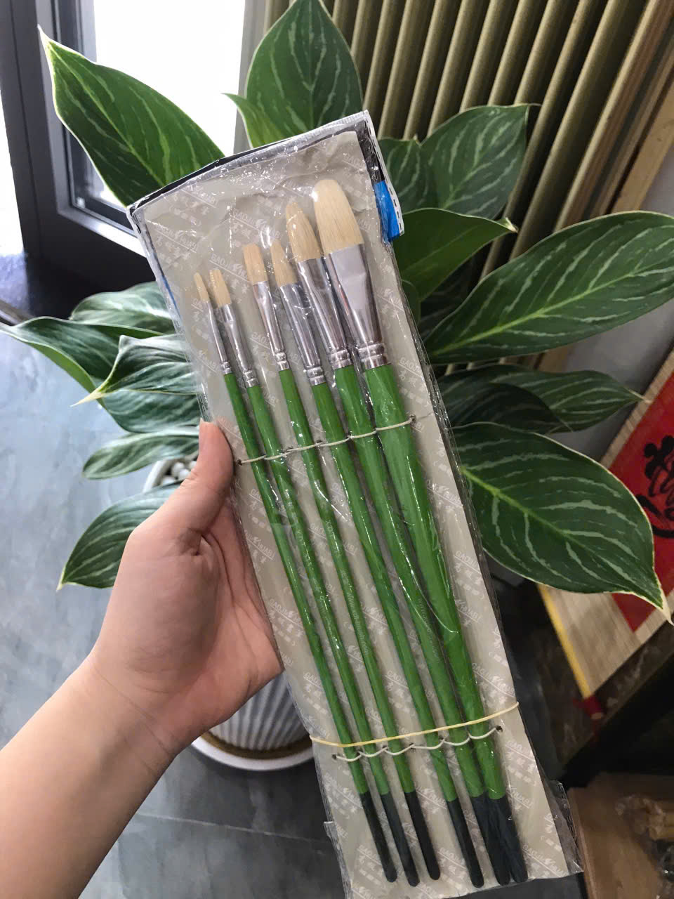 Bộ cọ vẽ tranh lông heo đầu oval, Cọ filbert cán gỗ xanh chắc chắn